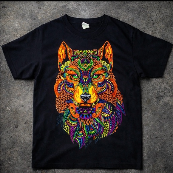 Yazbek Wolf Graphic Tee Black Psychedelic Mens M - Picture 2 of 7